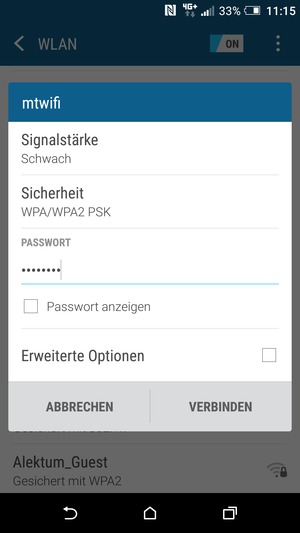 Geben Sie das WLAN-Passwort ein und wählen Sie VERBINDEN