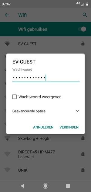 Voer het WiFi-wachtwoord in en selecteer VERBINDEN