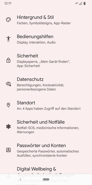 Scrollen Sie und wählen Sie Standort