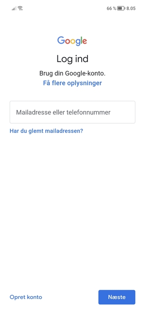 Indtast din Gmail adresse og vælg Næste
