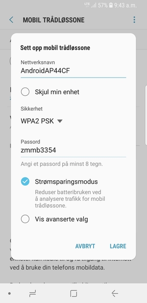 Skriv inn et passord på minst 8 tegn og velg LAGRE