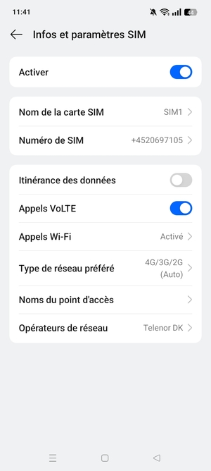 Sélectionnez Type de réseau préféré