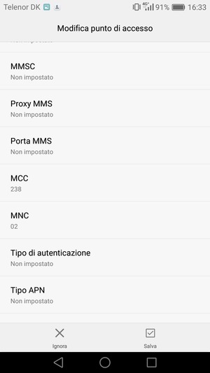 Scorri verso il basso e inserisci le informazioni degli MMS