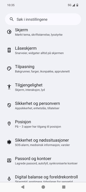Bla til og velg Sikkerhet og personvern