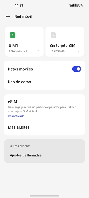 Seleccione SIM1 o SIM2