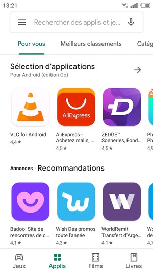 Sélectionnez la barre de Recherche