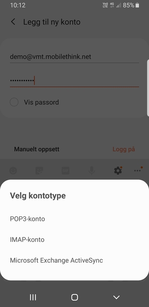 Velg POP3-konto eller IMAP-konto