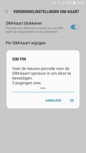 Bevestig uw nieuwe pincode voor de SIM-kaart en selecteer OK