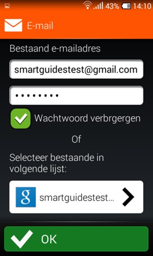 Voer uw Gmail of Hotmail adres en wachtwoord in. Selecteer OK