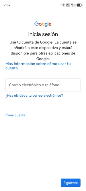 Introduzca su dirección de Gmail y seleccione Siguiente