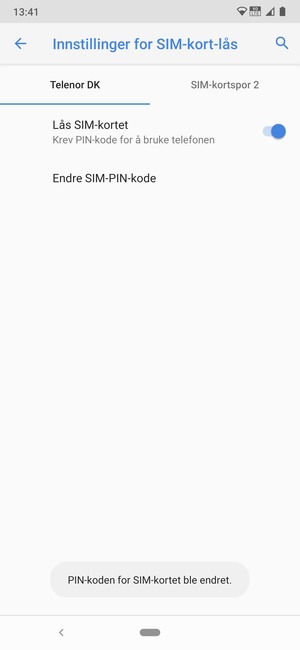 Din PIN-kode er endret