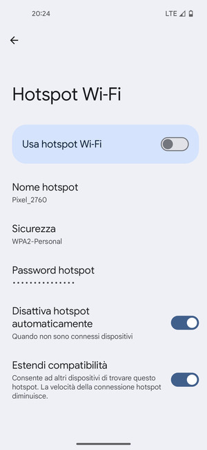 Seleziona Password hotspot