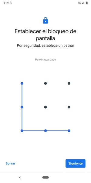 Dibuje un patrón de desbloqueo y seleccione Siguiente