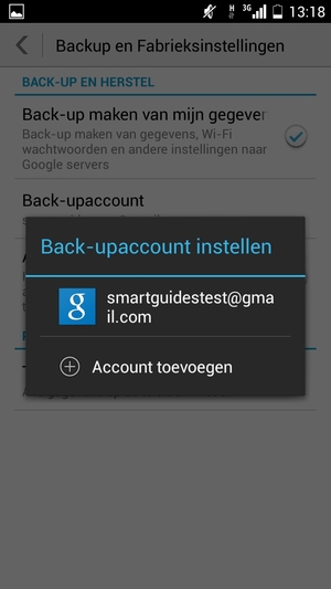 Selecteer uw back-up-account