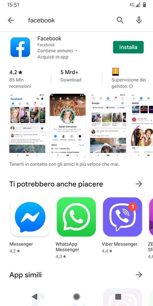 Seleziona l'applicazione