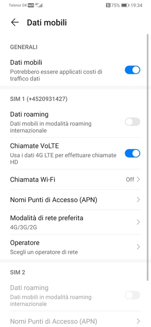 Scorri fino a SIM 1 o SIM 2 e seleziona Modalità di rete preferita
