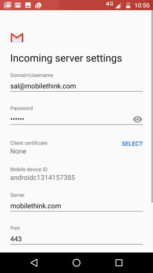 Enter Username and Exchange server address