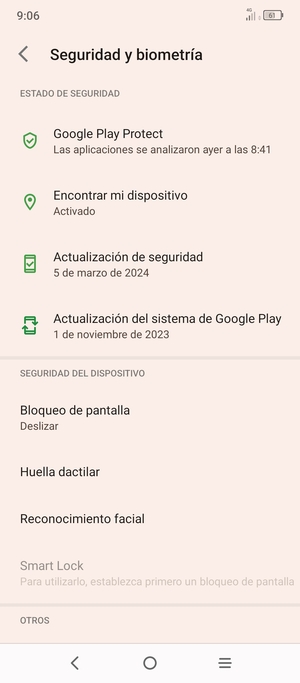 Para activar su bloqueo de pantalla, vaya al menú Seguridad y biometría y seleccione Bloqueo de pantalla
