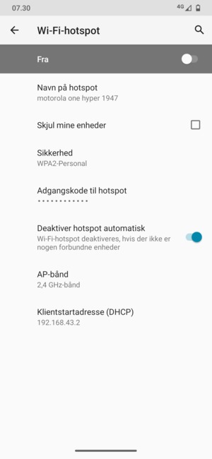 Vælg Adgangskode til hotspot