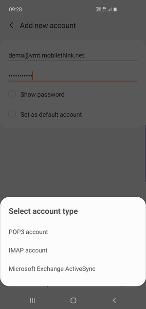 Select POP3 account or IMAP account