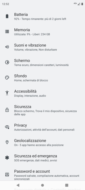 Scorri e seleziona Sicurezza