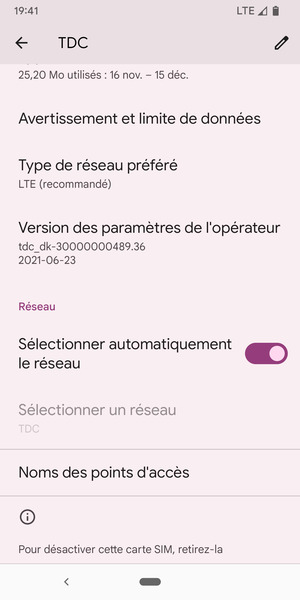 Pour changer de réseau en cas de problèmes de réseau, désactiver Sélectionner automatiquement le réseau