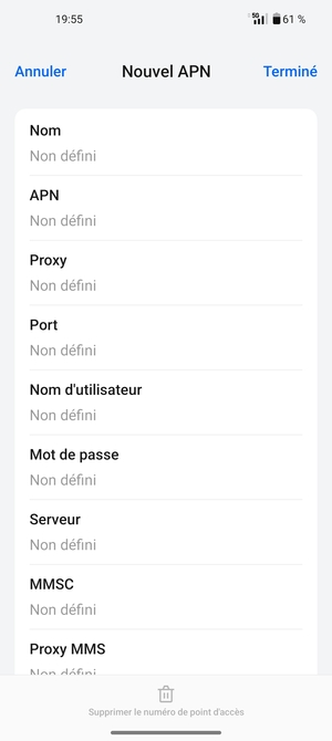Saisissez les informations Internet