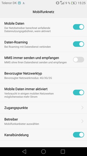 Schalten Sie Daten-Roaming an oder aus