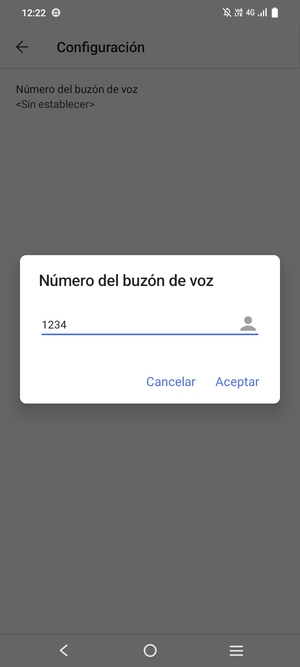 Introduzca el Número de buzón de voz y seleccione Aceptar