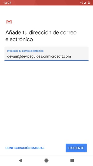 Introduzca su Dirección de correo electrónico y seleccione CONFIGURACIÓN MANUAL