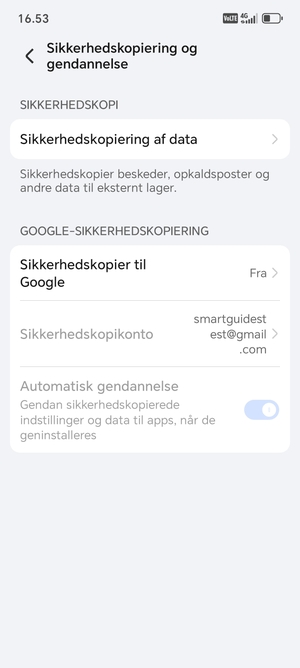 Vælg Sikkerhedskopier til Google