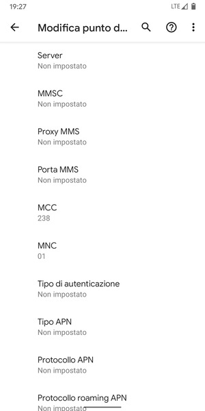 Scorri verso il basso e inserisci le informazioni degli MMS