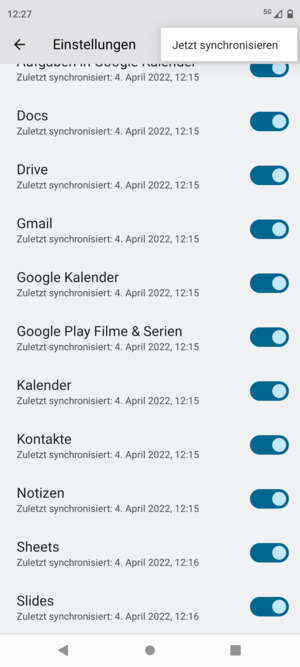 Wählen Sie Jetzt synchonisieren