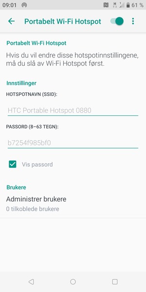 Telefonen din er konfigurert for bruk som et modem
