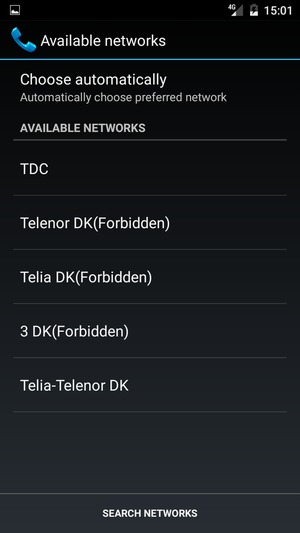 Select a network operator from the list