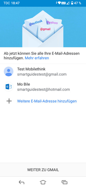 Wählen Sie WEITER ZU GMAIL