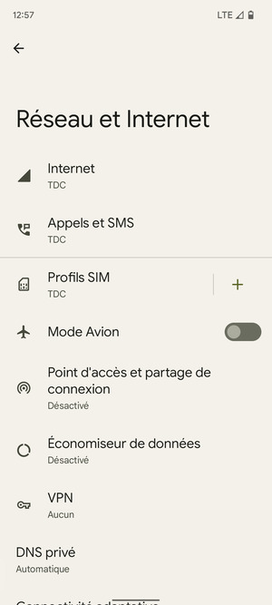 Sélectionnez Point d'accès et partage de connexion
