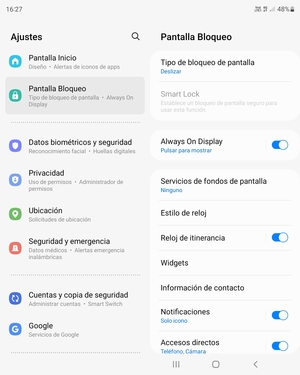 Para activar su bloqueo de pantalla, vaya al menú Ajustes y seleccione Pantalla Bloqueo