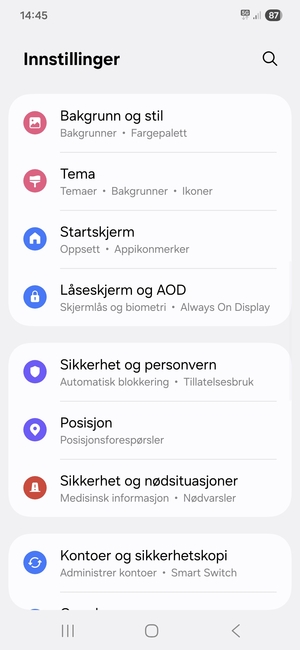 Bla til og velg Sikkerhet og personvern