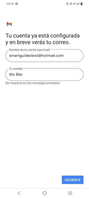 Déle a su cuenta un nombre y escriba su nombre. Seleccione SIGUENTE
