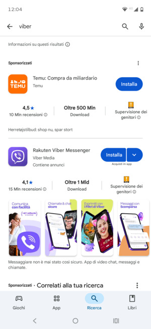 Seleziona l'applicazione