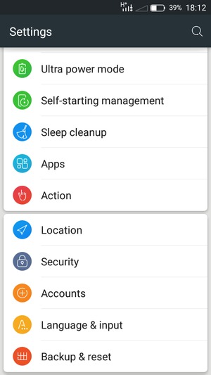 Scroll to and select Security