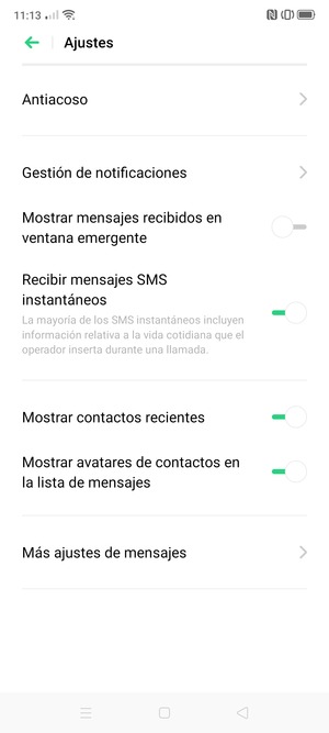 Seleccione Más ajustes de mensajes