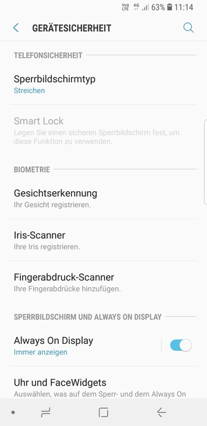 Um Ihre Bildschirmsperre zu aktivieren, gehen Sie zum Gerätesicherheit Menü und wählen Sie  Sperrbildschirmtyp