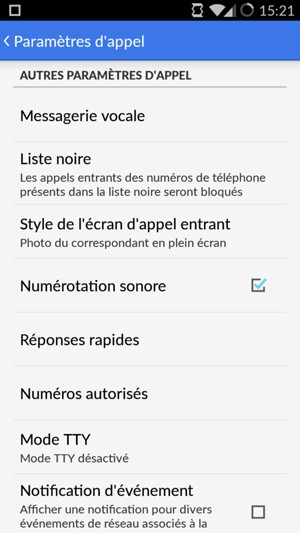 Faites défiler et sélectionnez Messagerie vocale