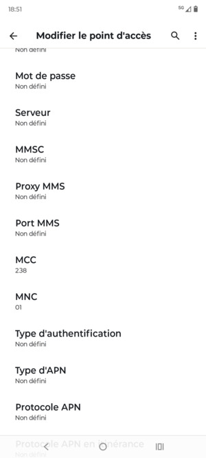 Faites défiler vers le bas et saisissez les informations MMS