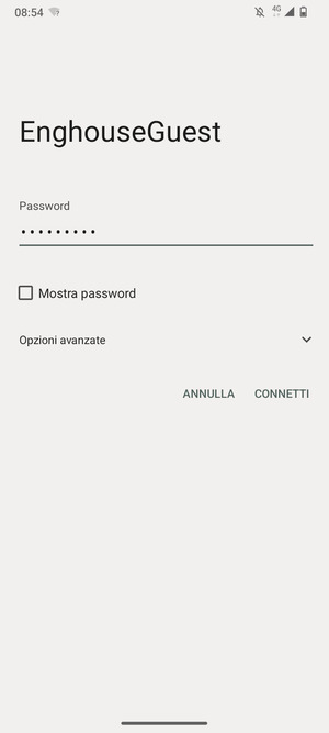 Inserisci la password del Wi-Fi e seleziona CONNETTI