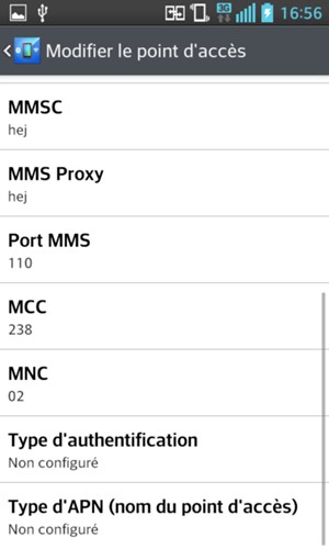 Faites défiler vers le bas et saisissez les informations MMS
