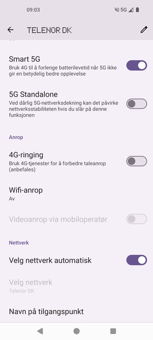 For å bytte nettverk hvis det oppstår nettverksproblemer, slå av Velg nettverk automatisk