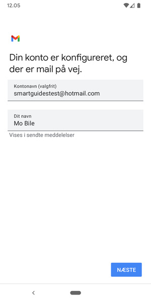 Giv din konto et navn og indtast dit navn. Vælg NÆSTE